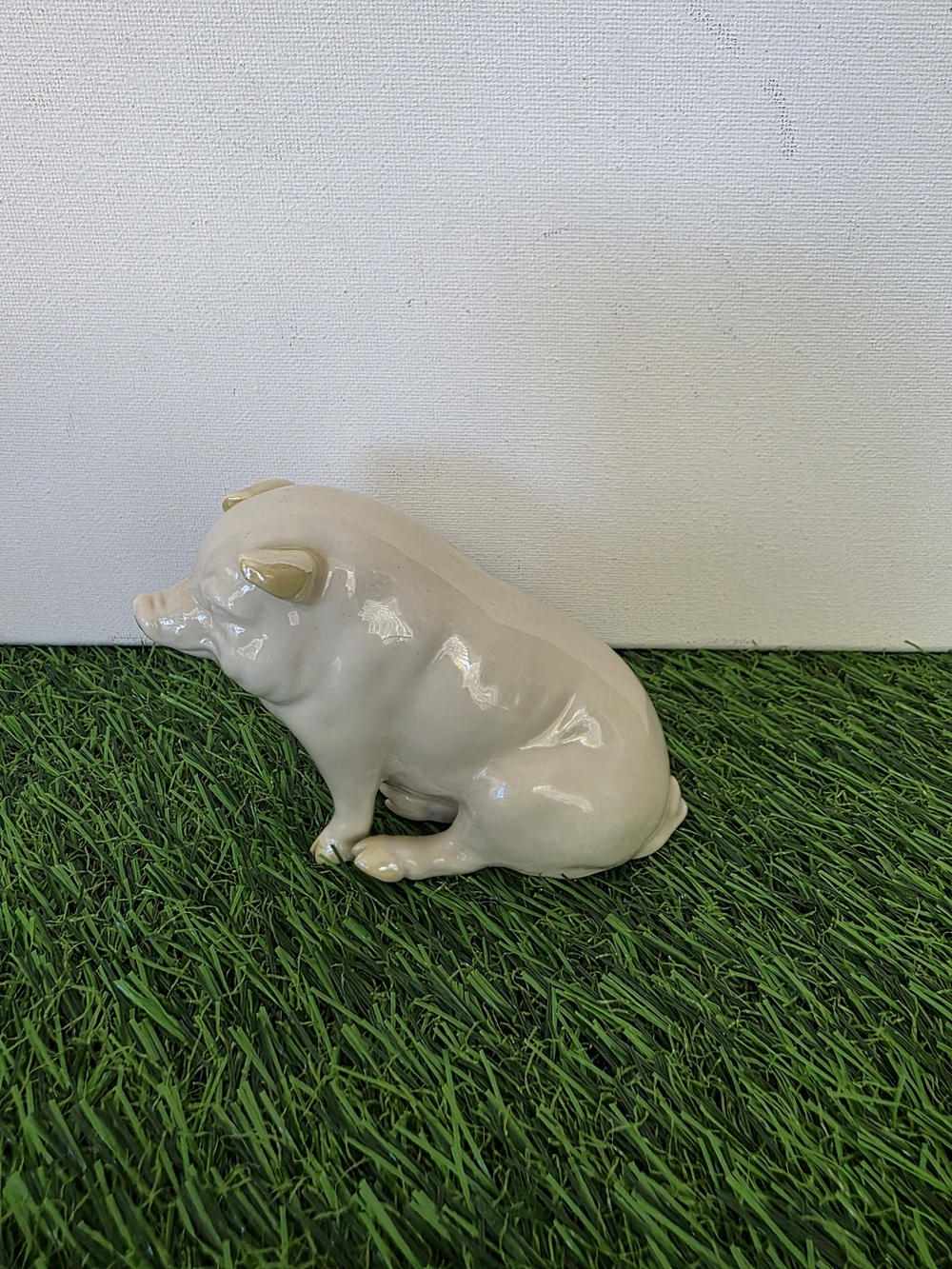 Belleek From Ireland  Cream Ceramic Pig Figurine with Light Yellow Accents